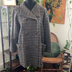 Vintage Pavilion Petite Gray Wool Tweed Plaid Double Breasted Coat